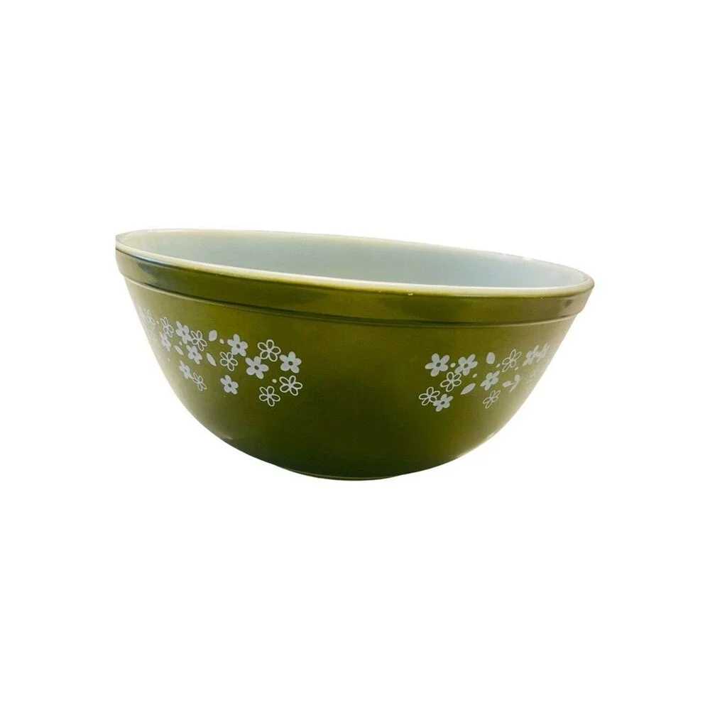 Vintage Pyrex 403 Spring Blossom Green Crazy Daisy 2.5 Qt Mixing Bowl USA